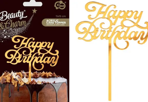 Happy Birthday kagepynt, guld
