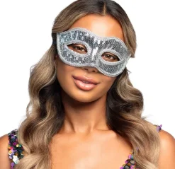 Maskerade maske pailletter, sølv