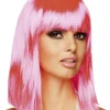 Paryk med pandehår, neon-pink
