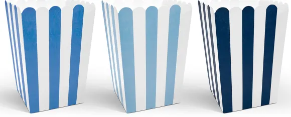 Popcorn bæger blå/hvid 6-pak