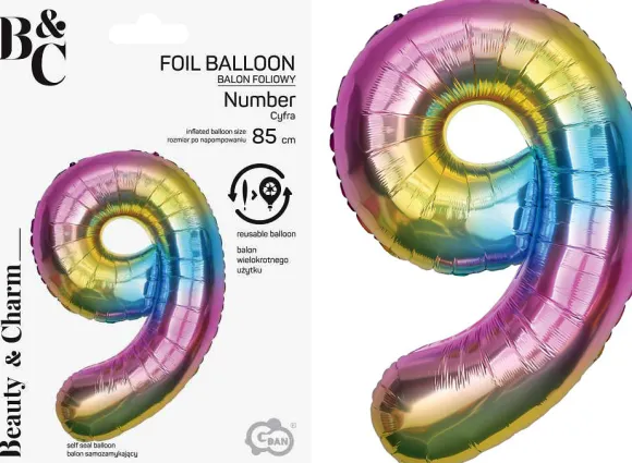Tal ballon 9 regnbue 85 cm